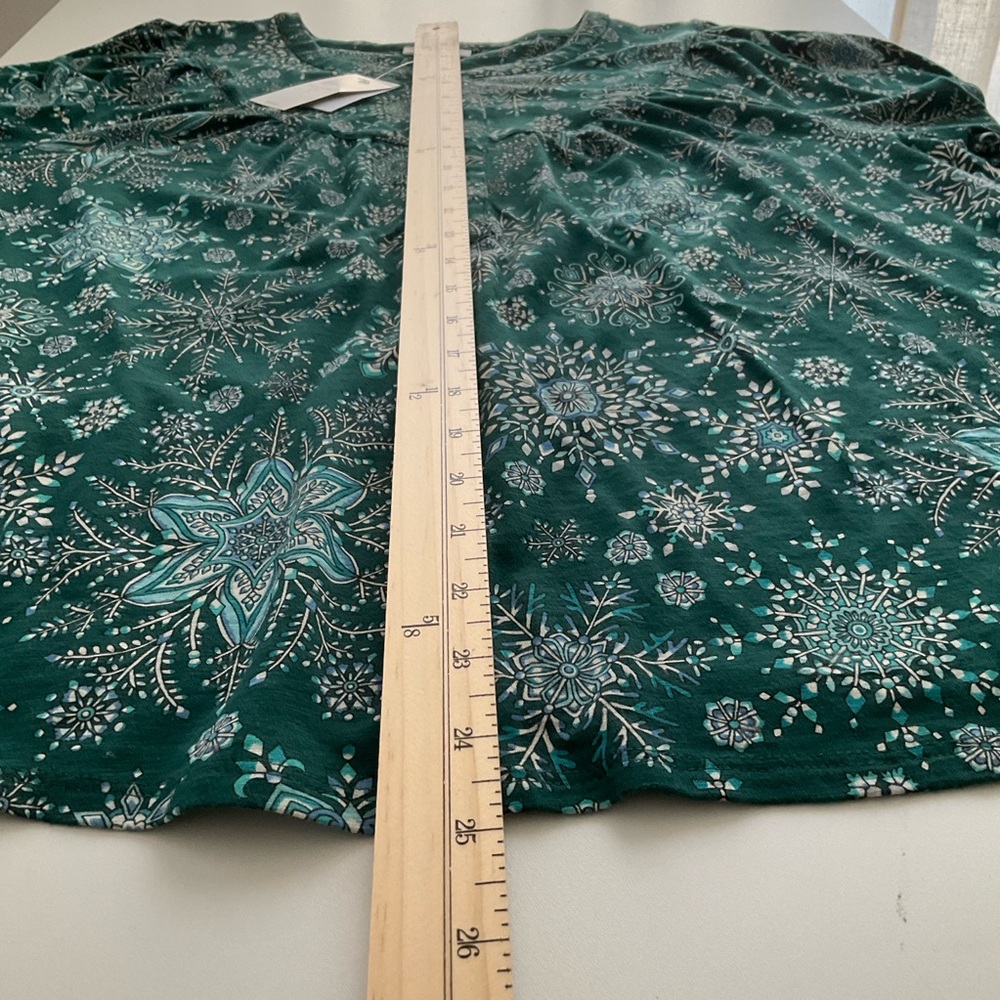 NEW J. Jill Large Petite Green Snowflake Print Henley Long Sleeve Blouse - Picture 9 of 11